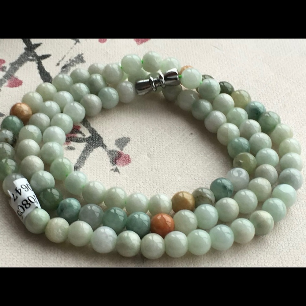 Certified natural A grade jade Jadeite 21"jade 6MM Round Bead Necklace